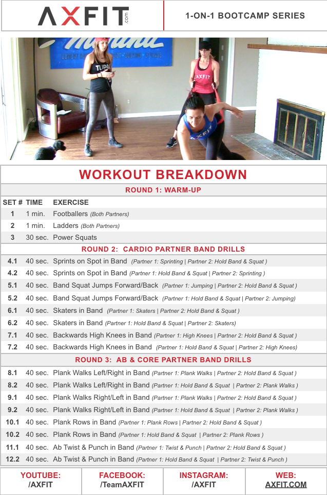 Fun Partner Boot Camp Workout Advanced Cardio & Ab Resistance Band Exercise Ideas