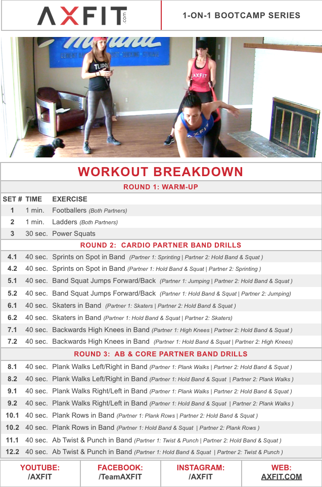 Fun Partner Boot Camp Workout Advanced Cardio Ab Resistance Band Exercise Ideas AXFIT.COM