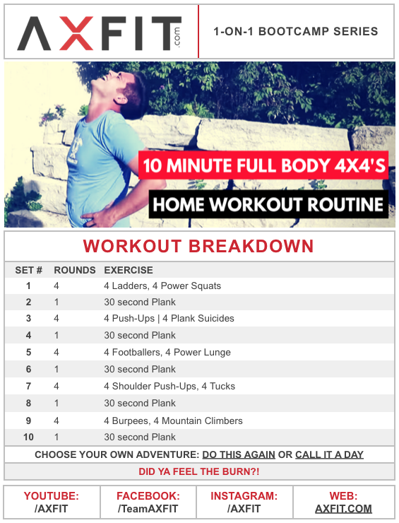 Home Workout Routine 10 Minute Full Body 4x4 s AXFIT.COM